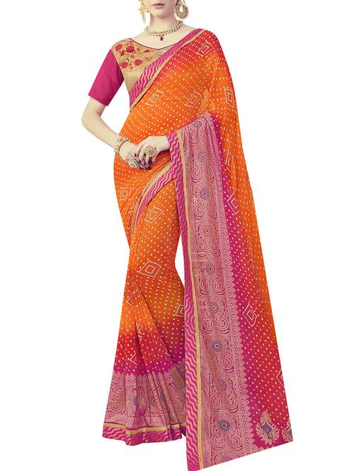 multi colored poly georgette bandhani saree with blouse - 14473022 - Very Small Image - 1