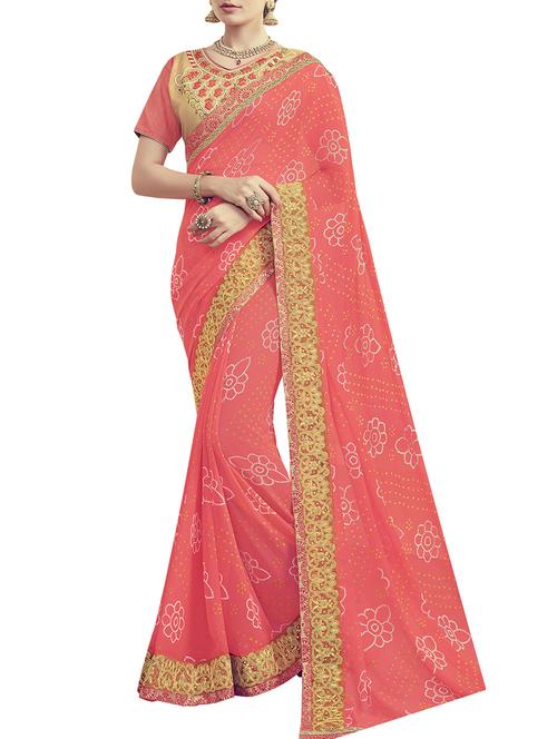 pink poly georgette bandhani saree with blouse - 14473024 - Very Small Image - 1