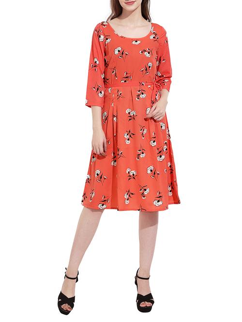 Orange printed a-line dress - 14473031 - Standard Image - 1