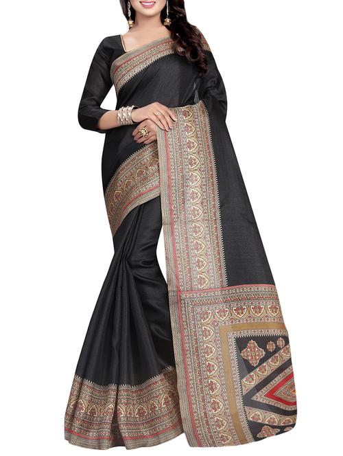 black silk blend printed saree with blouse - 14473096 - Very Small Image - 1