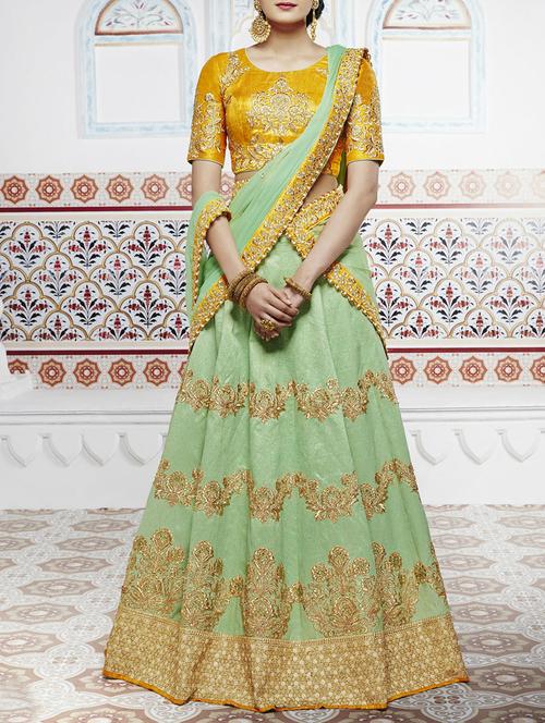green silk flared lehenga - 14473116 - Very Small Image - 1