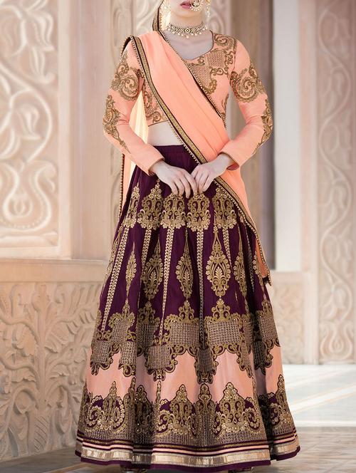 purple silk flared lehenga - 14473120 - Very Small Image - 1