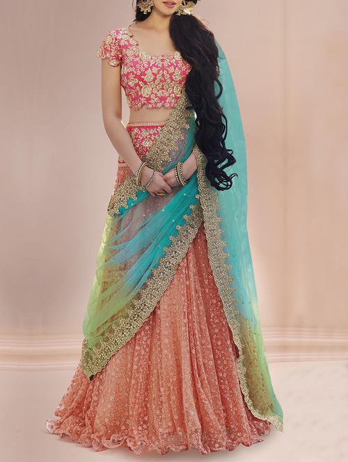 orange net flared lehenga - 14473126 - Very Small Image - 1
