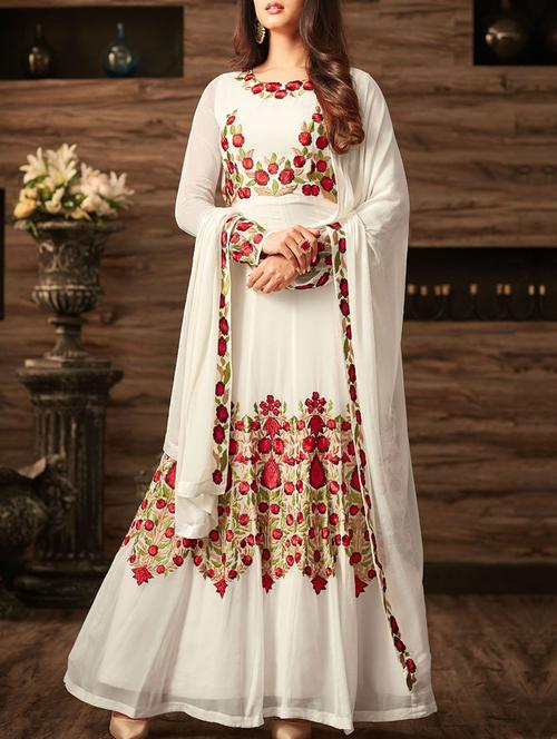 white georgette anarkali semistitched suit - 14473141 - Very Small Image - 1