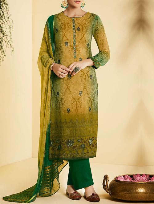 mehandi semi-stitched straight pant suit - 14473148 - Very Small Image - 1