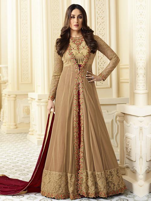 beige georgette anarkali semistitched suit - 14473165 - Very Small Image - 1