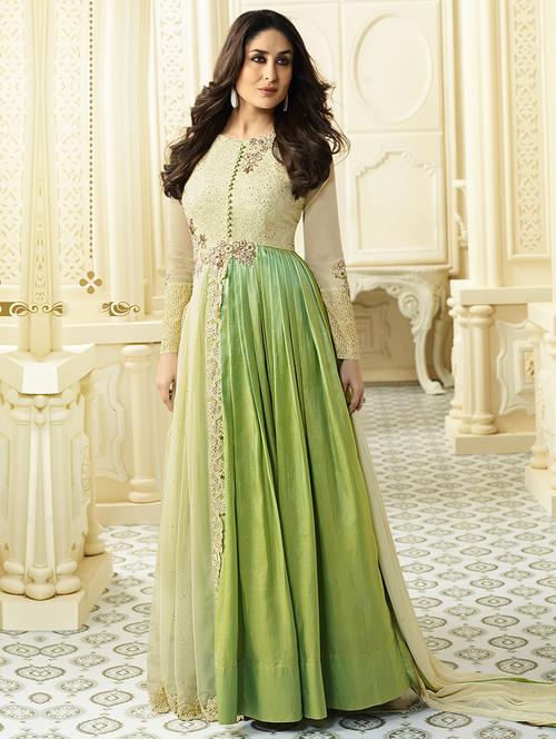 green georgette anarkali semistitched suit - 14473166 - Very Small Image - 1
