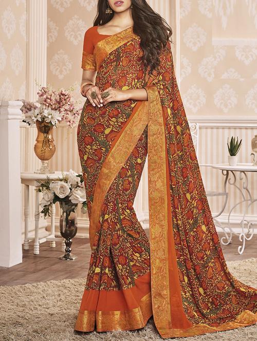 multicolour georgette printed saree with blouse - 14473217 - Very Small Image - 1