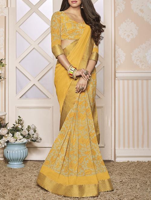 yellow georgette half & half saree with blouse - 14473218 - Standard Image - 1
