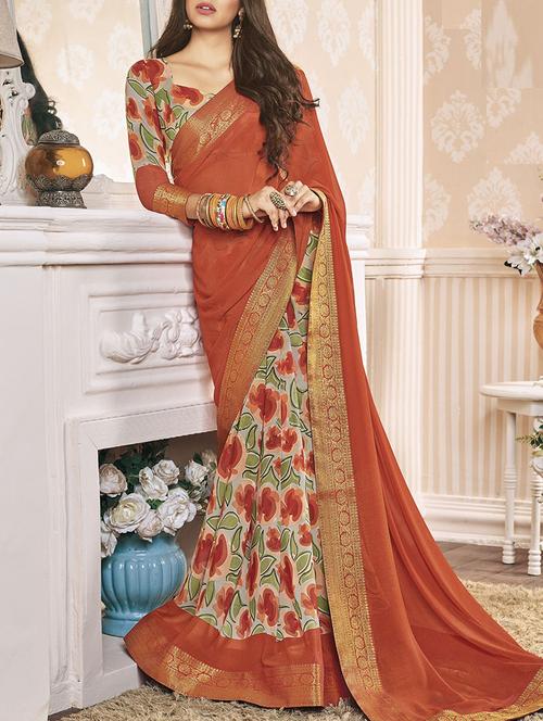 orange georgette half & half saree with blouse - 14473219 - Very Small Image - 1