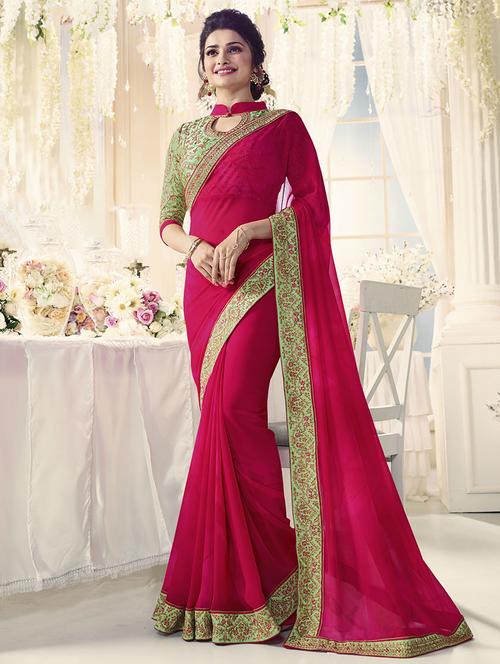magenta georgette bordered saree with blouse - 14473241 - Very Small Image - 1
