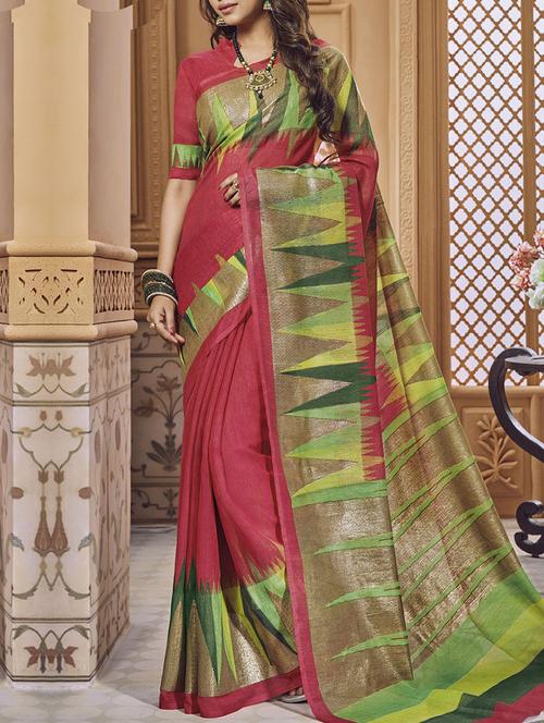 coral red bhagalpuri saree with blouse - 14473310 - Standard Image - 1