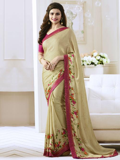 beige georgette printed saree with blouse - 14473331 - Very Small Image - 1