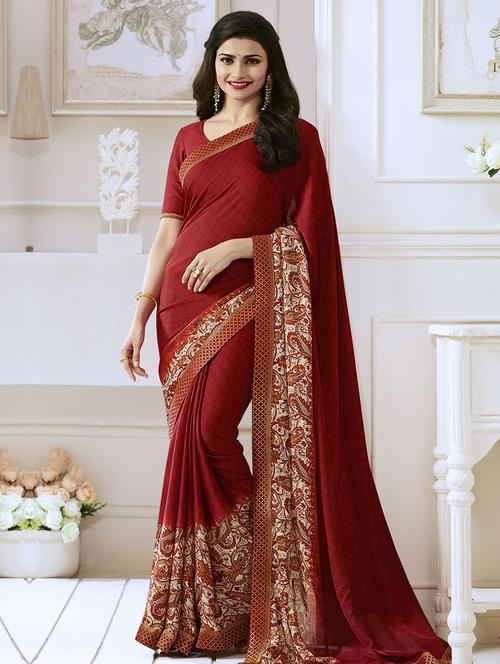 maroon georgette printed saree with blouse - 14473335 - Very Small Image - 1