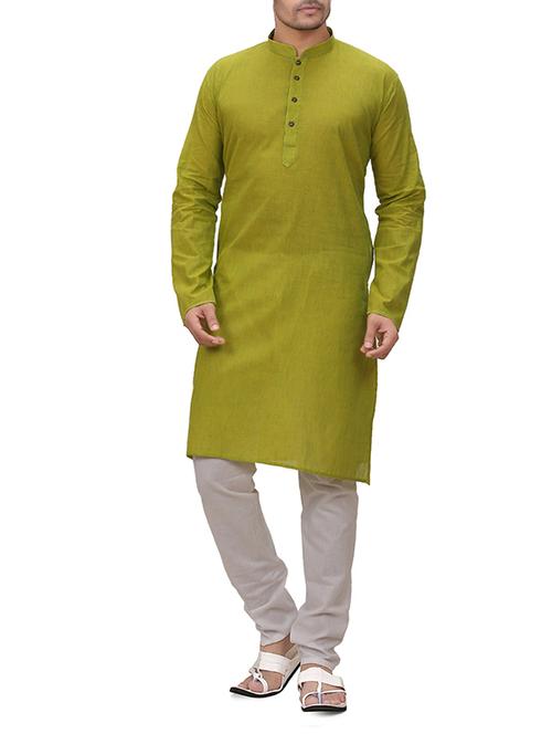 green cotton kurta payjama set - 14473342 - Very Small Image - 1