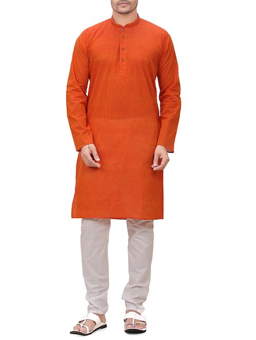 orange cotton kurta payjama set - 14473345 - Very Small Image - 1