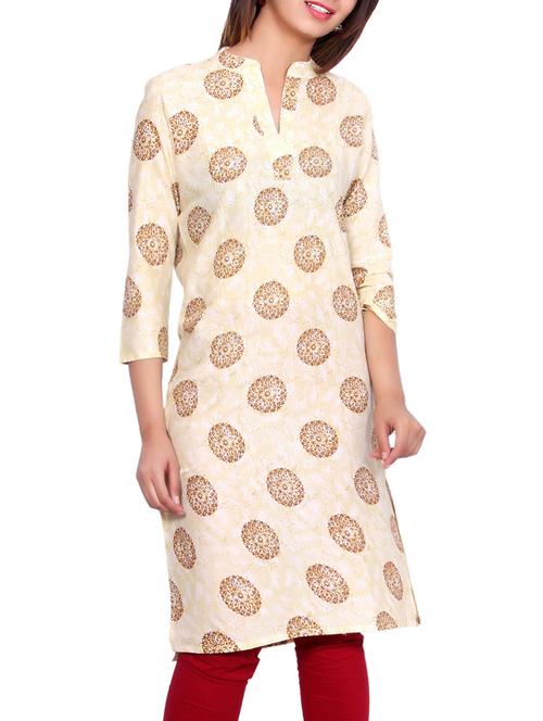 beige cotton straight kurta - 14473486 - Standard Image - 1
