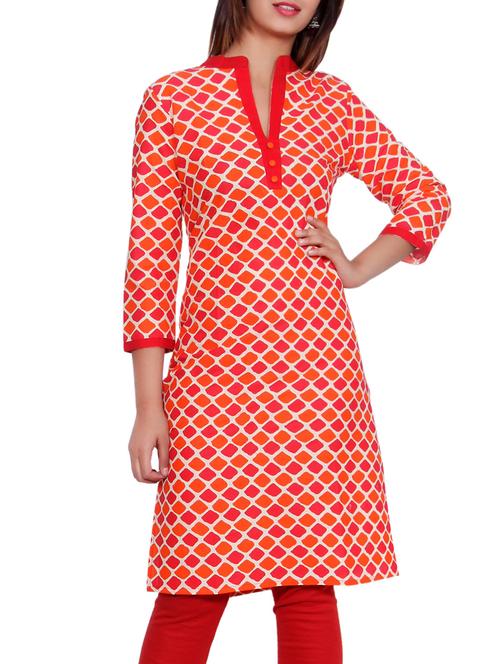 red cotton straight kurta - 14473487 - Very Small Image - 1