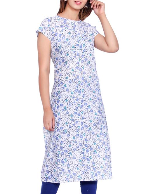 blue cotton straight kurta - 14473488 - Standard Image - 1