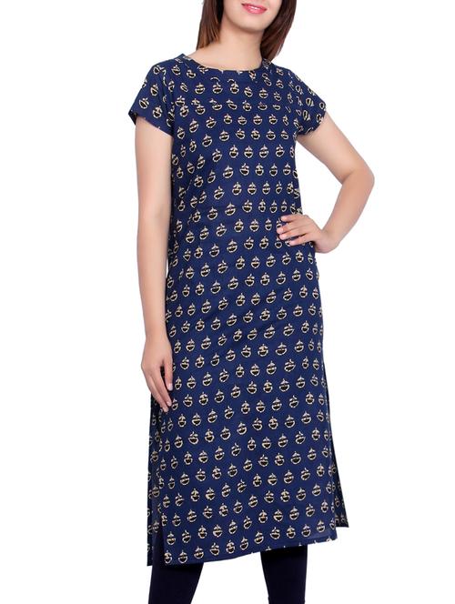 blue cotton straight kurta - 14473491 - Very Small Image - 1