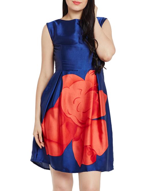 blue satin fit & flare dress - 14473494 - Very Small Image - 1