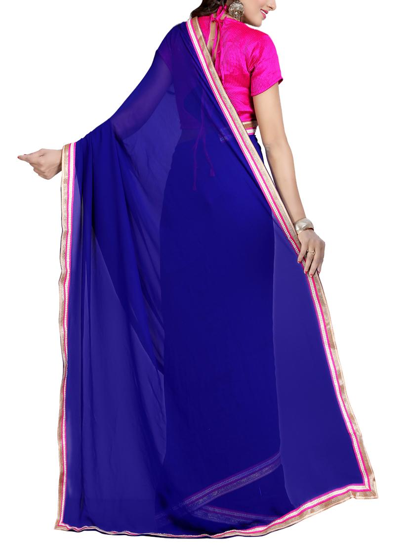 blue georgette bordered saree with blouse - 14473504 - Zoom Image - 2