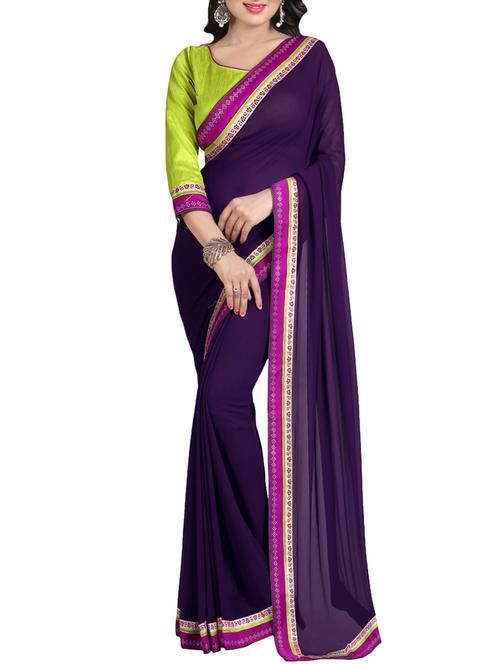 purple georgette bordered saree with blouse - 14473511 - Standard Image - 1