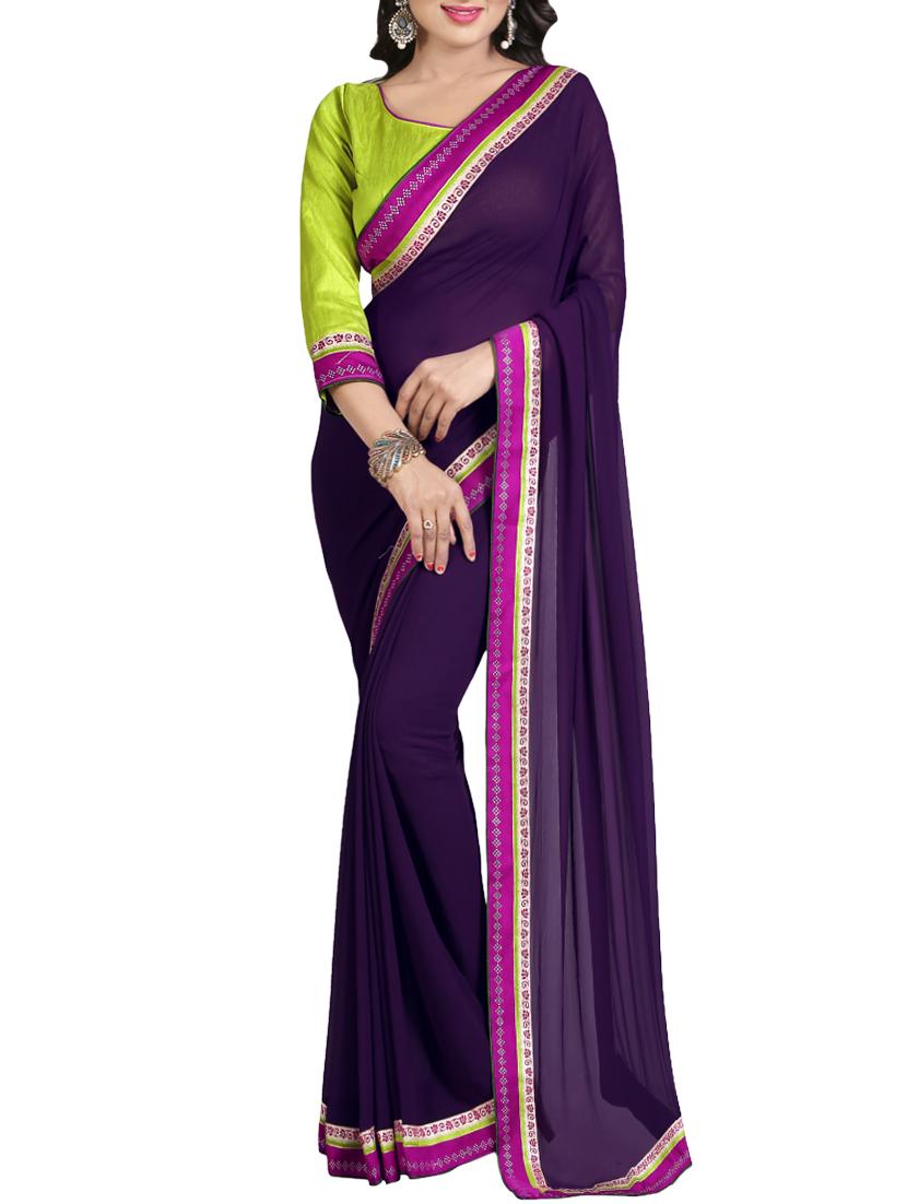 purple georgette bordered saree with blouse - 14473511 - Zoom Image - 1