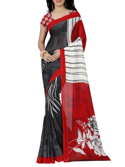 black georgette plain saree with blouse - 14473617 - Very Small Image - 1