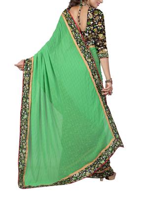green georgette printed saree with blouse - 14473705 - Standard Image - 2