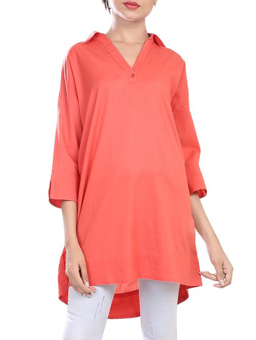 solid orange cotton asymmetrical tunic - 14473880 - Very Small Image - 1