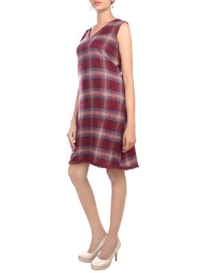 maroon cotton checkered dress - 14473881 - Standard Image - 2