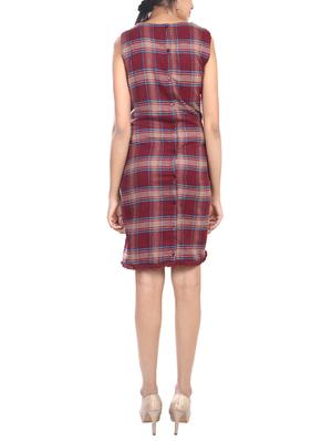 maroon cotton checkered dress - 14473881 - Standard Image - 3