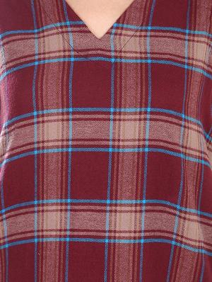 maroon cotton checkered dress - 14473881 - Standard Image - 4