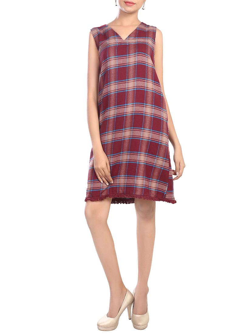 maroon cotton checkered dress - 14473881 - Zoom Image - 1