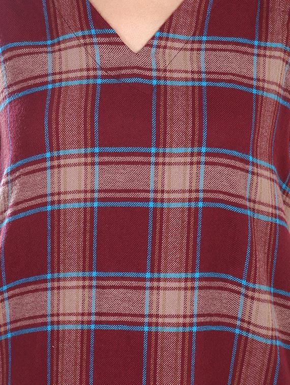maroon cotton checkered dress - 14473881 - Zoom Image - 4