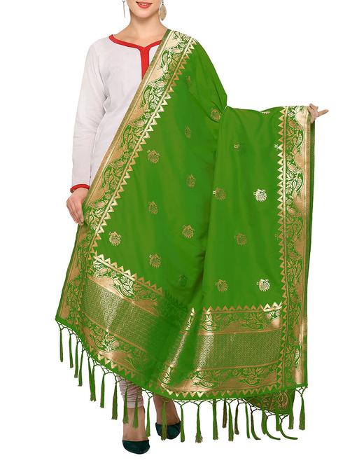 green silk banarasi dupatta - 14474153 - Very Small Image - 1