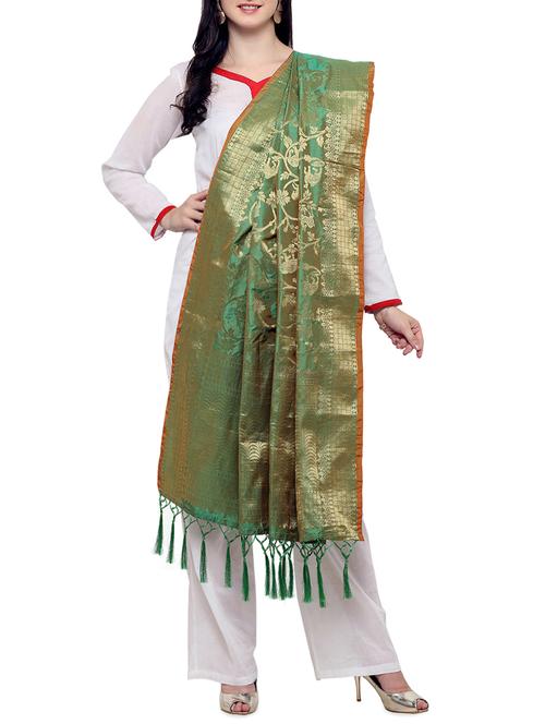 green silk banarasi dupatta - 14474158 - Standard Image - 1