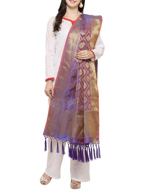 purple banarasi dupatta - 14474161 - Standard Image - 1