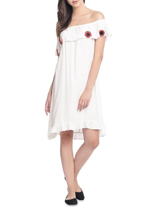 Miway White mirror work off shoulder Dress - 14474215 - Very Small Image - 1