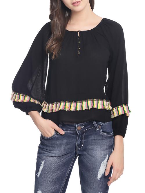 miway black polyester blouson top - 14474224 - Standard Image - 1