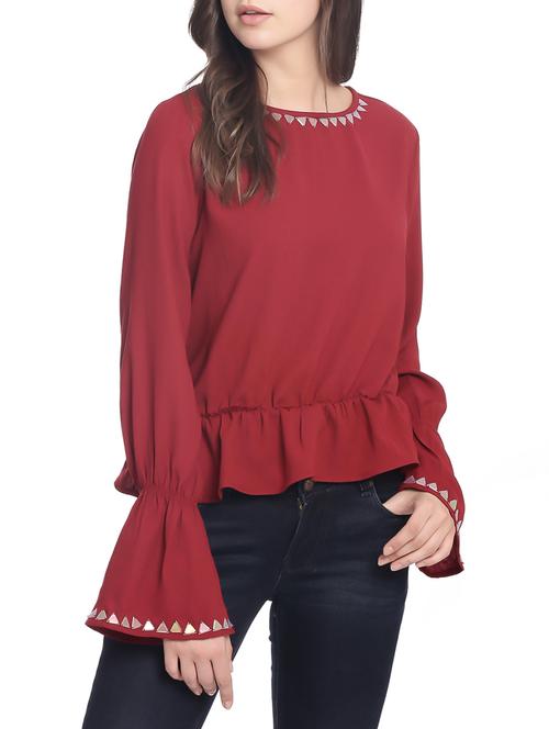 miway maroon blouson top - 14474226 - Standard Image - 1