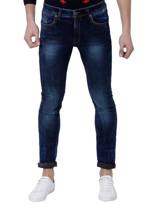 blue cotton blend washed jeans - 14474263 - Very Small Image - 1