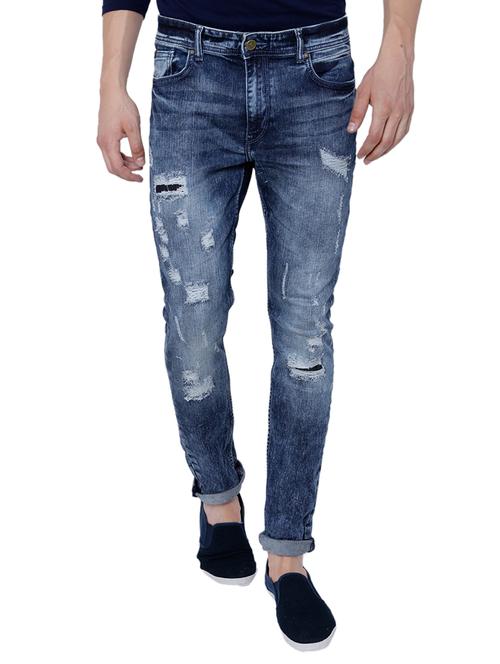 blue cotton blend distressed jeans - 14474270 - Very Small Image - 1