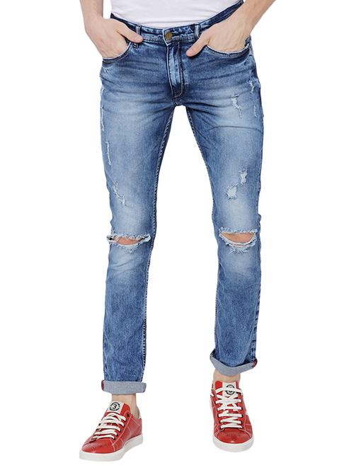 blue cotton blend ripped jeans - 14474274 - Very Small Image - 1