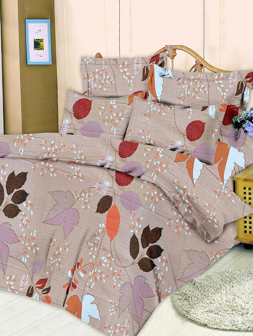 Floral Print Cotton Double Bedsheet with 2 Pillow Covers - 14474401 - Standard Image - 1