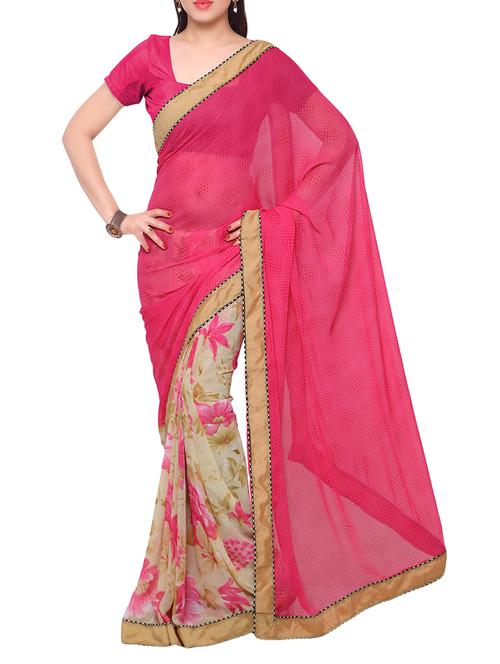 pink georgette printed saree with blouse - 14474409 - Very Small Image - 1