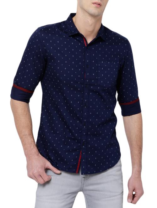 navy blue cotton casual shirt - 14474424 - Very Small Image - 1