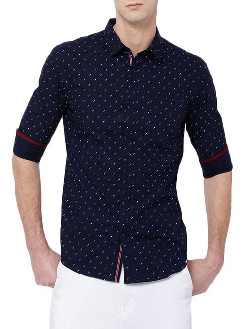 navy blue cotton casual shirt - 14474425 - Very Small Image - 1