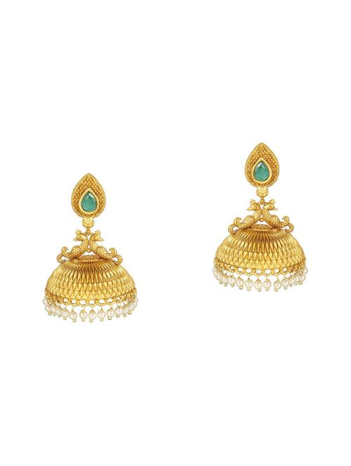 green metal jhumka earrings - 14474498 - Very Small Image - 1